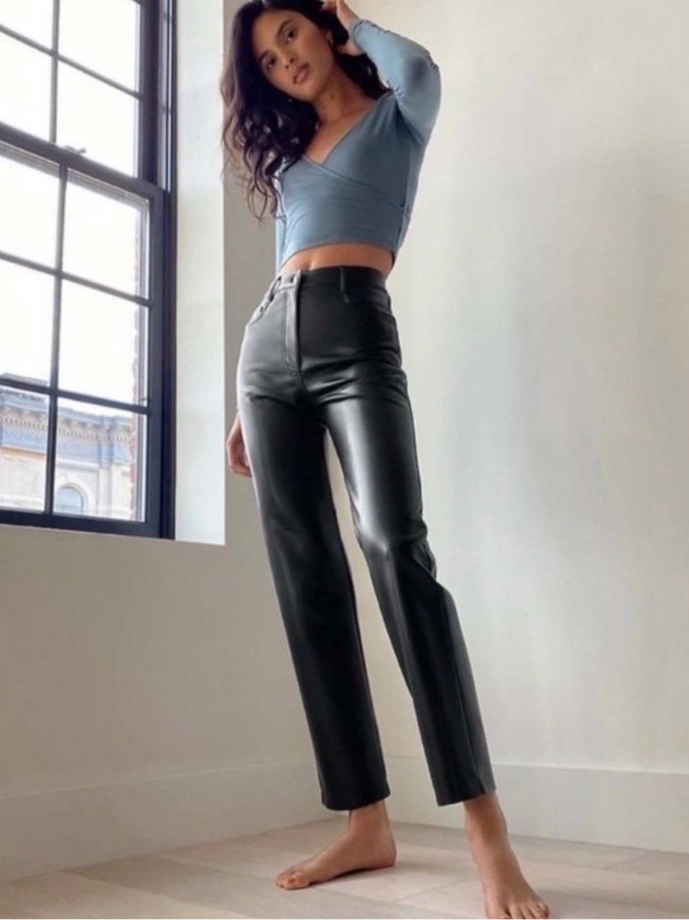 Wilfred Black Faux Leather Trousers